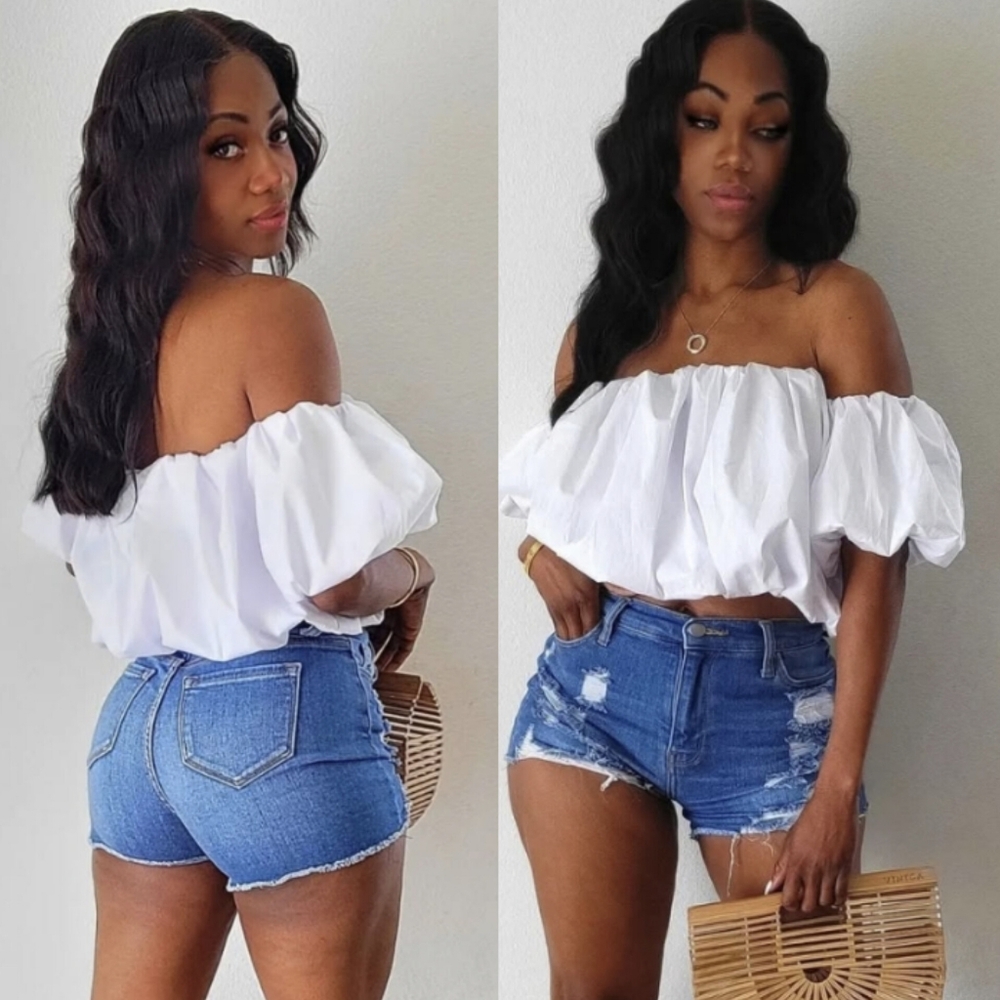 Puff sleeve white crop top